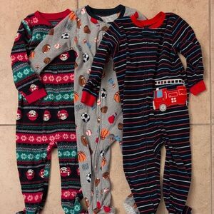 Carter's Fleece PJs Pajama Lot Of 3 Christmas Sports Fire Truck - Size 2T/24m